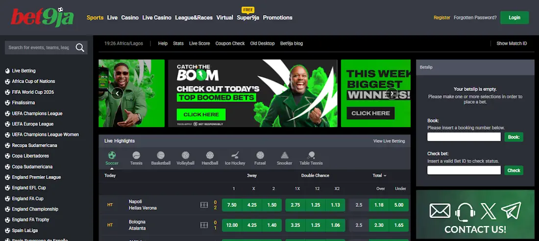 Bet9ja Sportsbook and Casino Screenshot